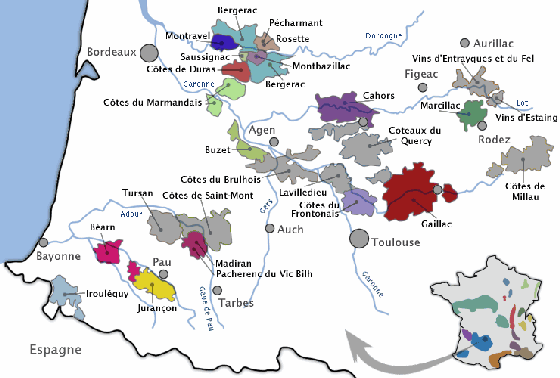vins du sud ouest carte